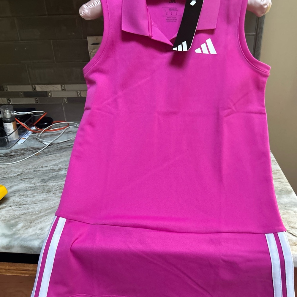 NWT Adidas Girls Tank Sleeveless Golf Tennis Dress Pink Sz L  Back To School 14